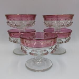 Vintage Indiana Glass Kings Crown Cranberry Thumbprint Sherbet Dessert Glassware